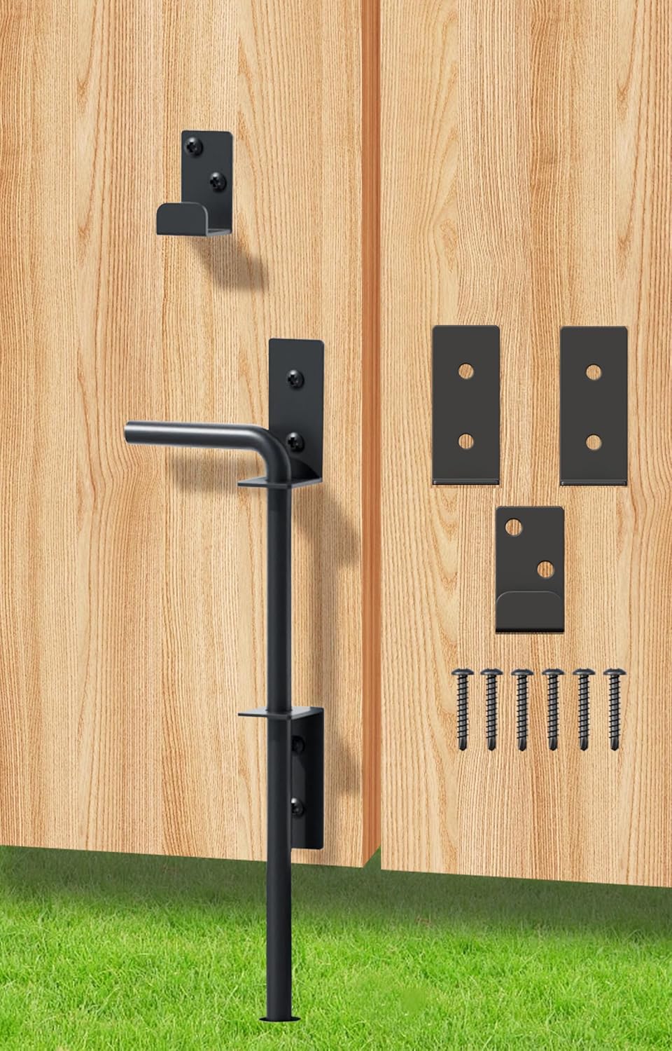 Cane Bolt Heavy Duty Gate Drop Rod 12 Inch Metal Gates Stopper for Wood PVC Vinyl Metal Fences Gates, Gate Ground Latches, Black Finish(1 Pack)