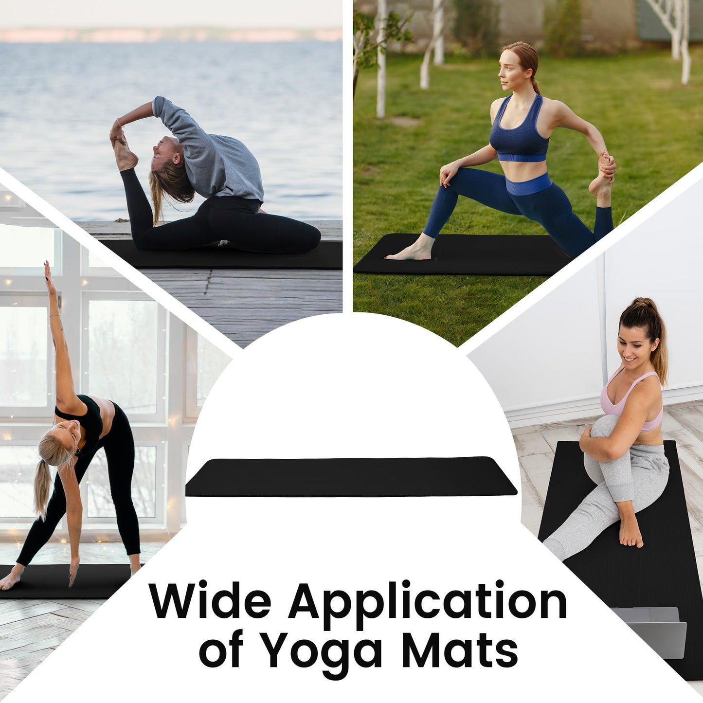 Fitvids 1/2-Inch Thick High Density Foam Exercise Yoga Mat with Carrying Strap, For Cushioning The Body Against Hard Floors, Midnight