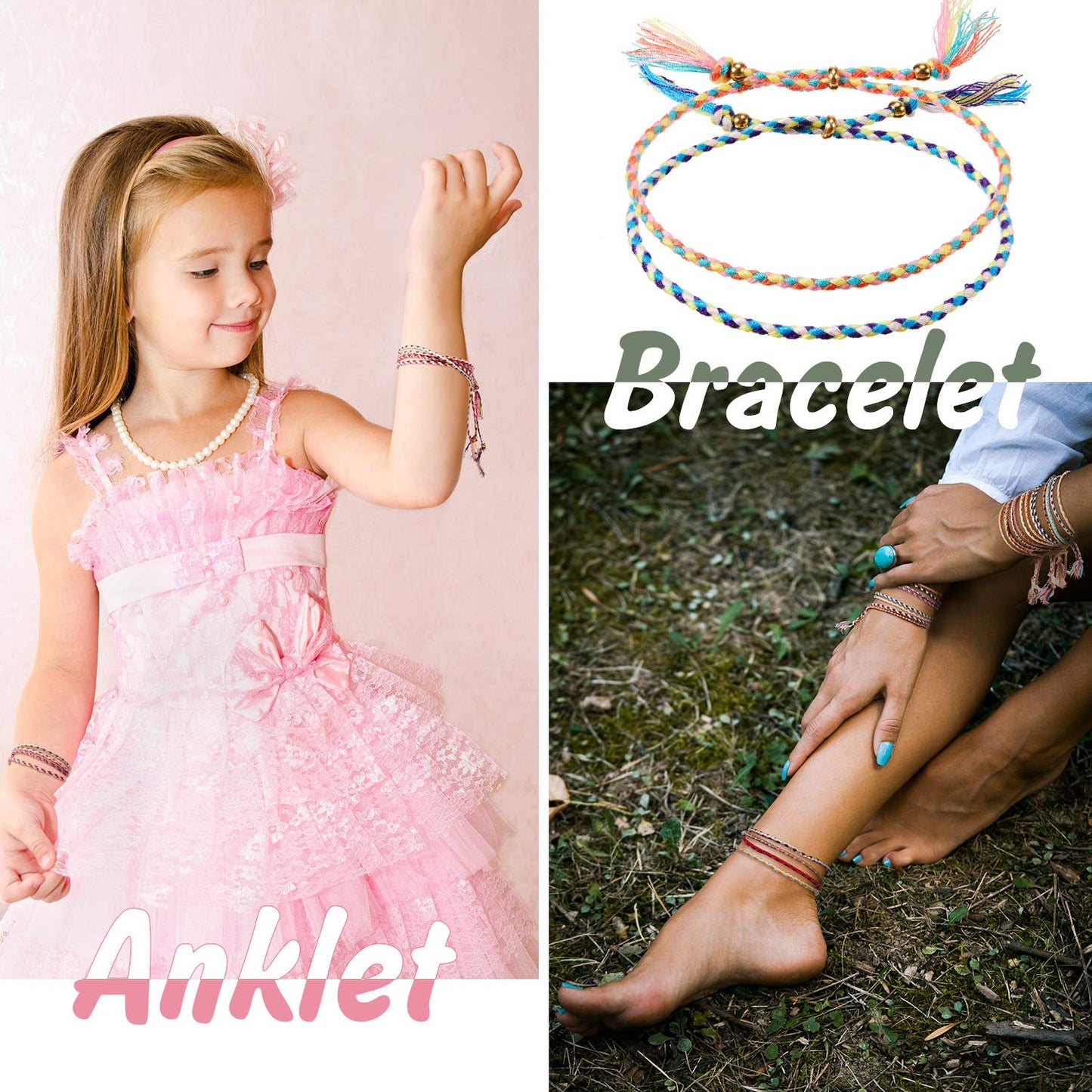 Hicarer 28 Pieces Woven Wrap Friendship Bracelets Handmade Boho Braided Friendship Anklets Adjustable Colorful Beaded String Bra