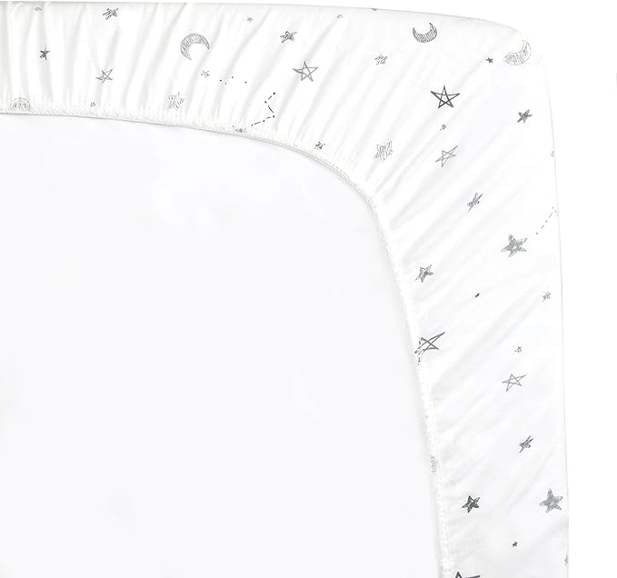 American Baby Company 100% Natural Cotton Fitted Cradle/Bassinet Sheet 36" x 18" - Soft, Breathable & Hypoallergenic Bed Sheet, Gray Stars and Moons, Neutral for Boys & Girls (Pack of 2)