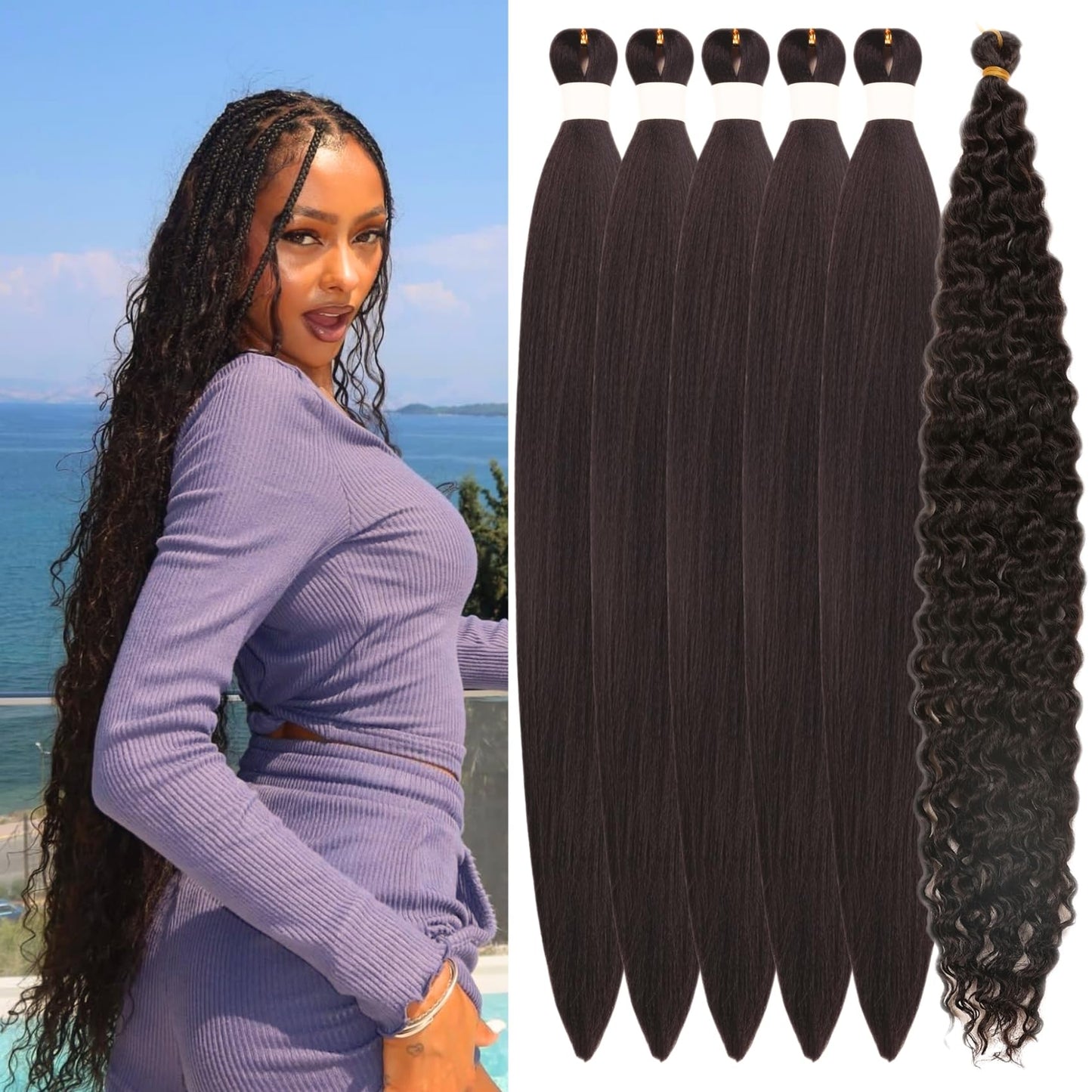 Dark Brown Boho Braiding Hair Synthetic 30 Inch Knotless 4# Braiding Hair Pre Stretched for Boho Braids