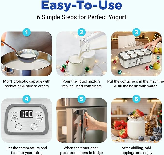 Ultimate Probiotic Yogurt Maker w/Adjustable Temperature & Time Control - Make Trillions of Live Probiotics - Best 2025 Men & Womens Christmas Gifts for Family & Friends - ULTIMATE LIFETIME WARRANTY