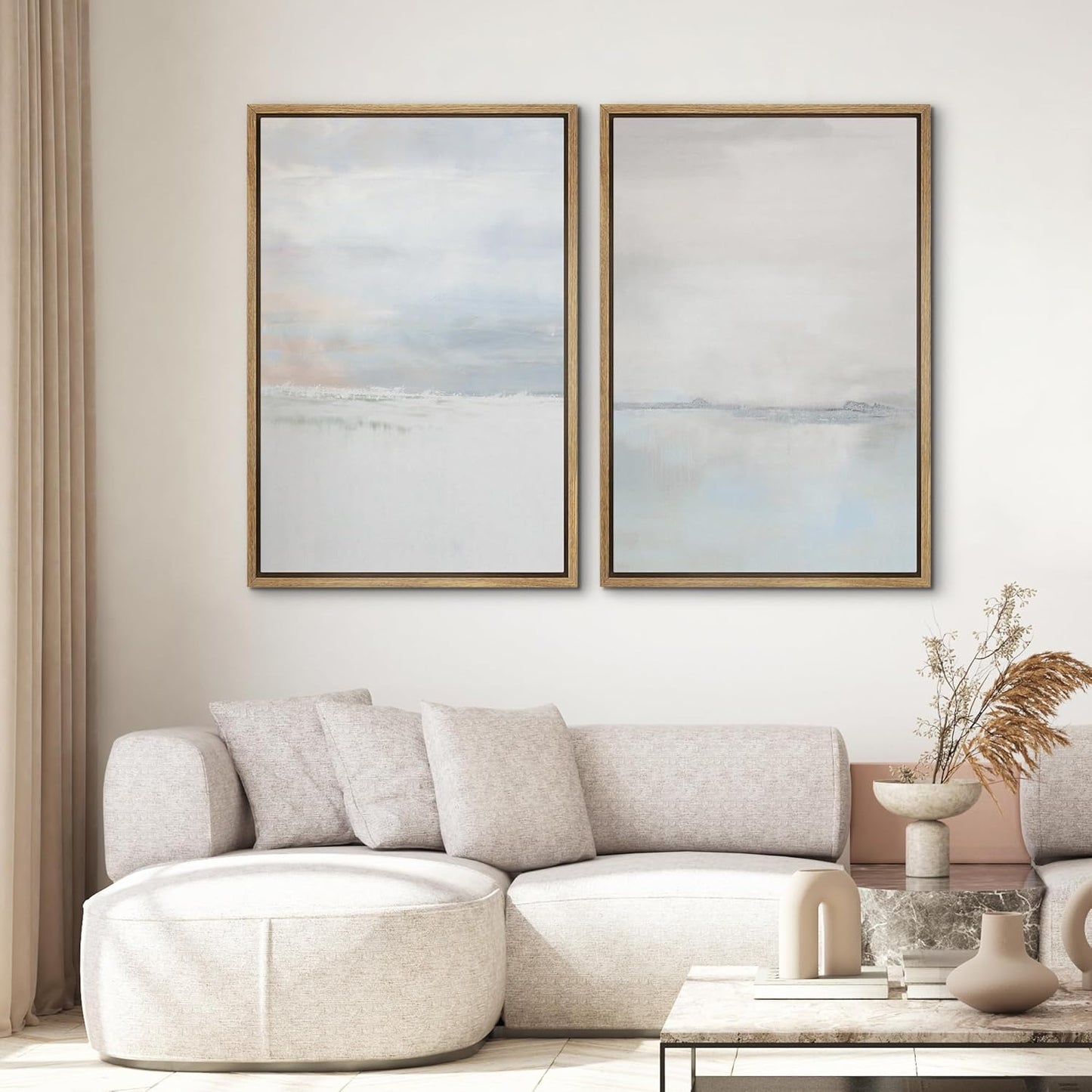 SIGNWIN Framed Canvas Print Wall Art Set Pastel Gray Watercolor Landscape Abstract Shapes Illustrations Minimal Decorative Boho Nordic Relax/Zen for Living Room, Bedroom, Office - 16"x24"x2 Natural