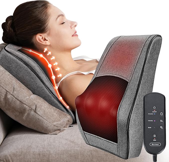 Boriwat Back Massager with Heat, Neck Massager for Pain Relief Deep Tissue, 3D Kneading Massage Pillow for Back, Neck, Sho...