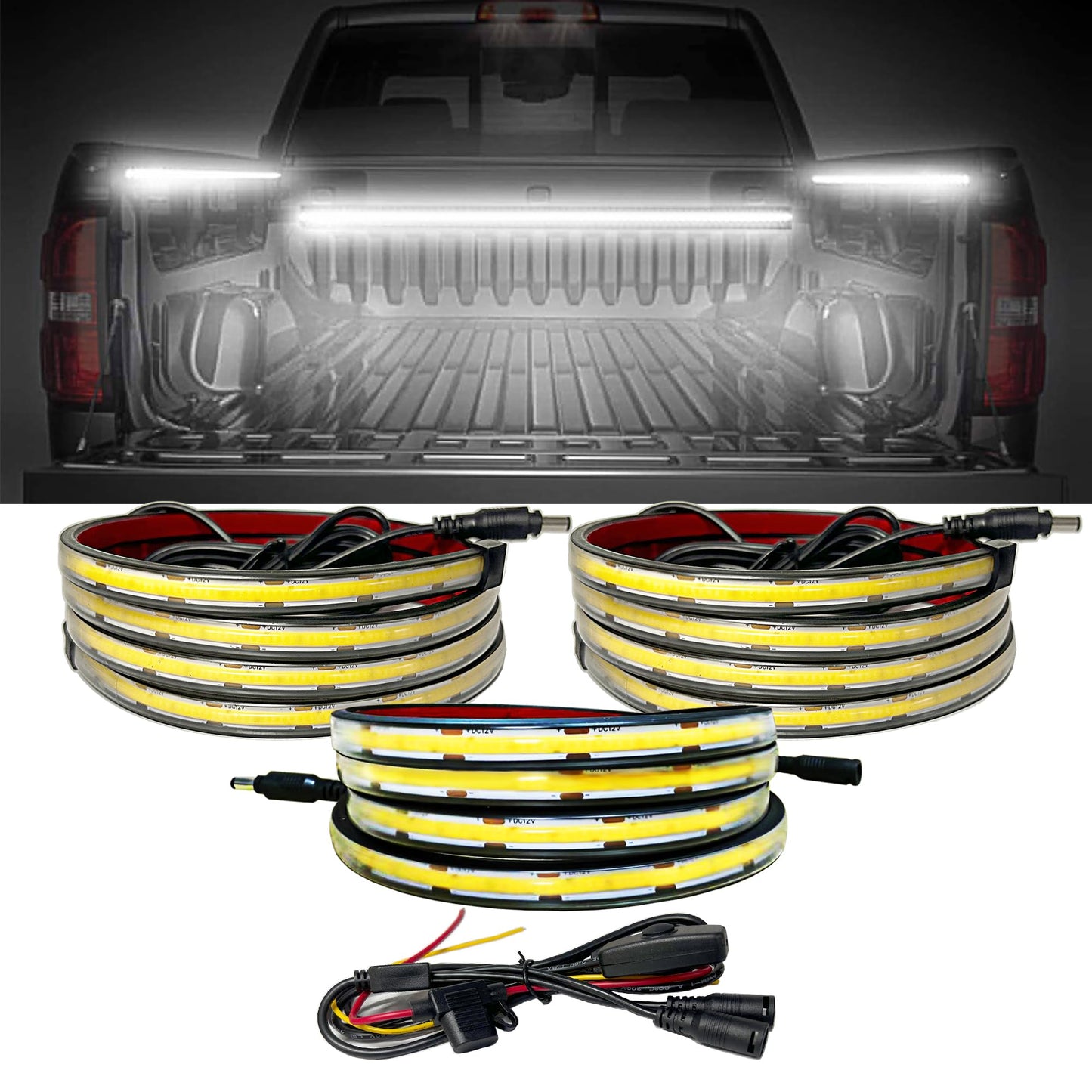 Canria Led Truck Bed Lights  60 Inches  3 Pack  Cob 2376 Leds  White 6500K 12V  41W  Ip67  With Switch  5A Fuse Holder  Easy Install  Ideal For Truck Cargo Lighting  Dc5521 Jack