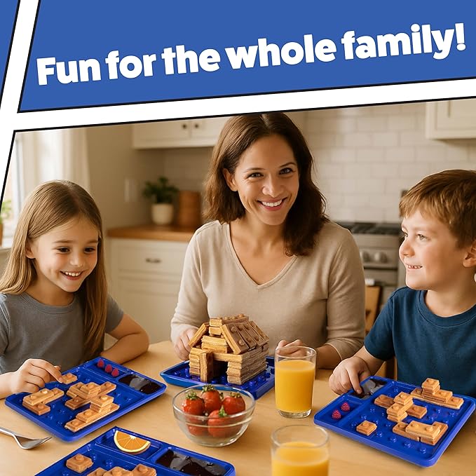 Building Brick Electric Waffle Maker- BLACK with 2 Construction Eating Plates- Cook Fun Buildable Gingerbread Man House Waffles Pancakes- Stack & Build Creations on Serving Dishes, Activity Xmas Gift
