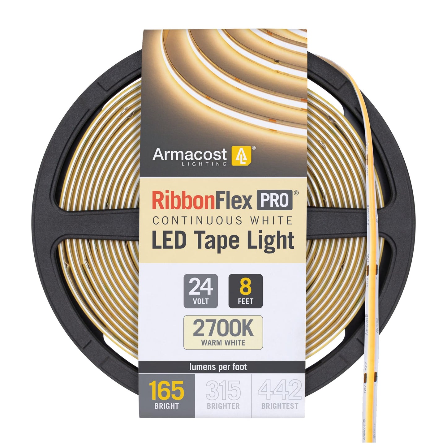 Armacost Lighting Ribbonflex Pro 24V White Cob Led Strip Light Tape 2700K  165 Lumens/Ft  2.5M 171110
