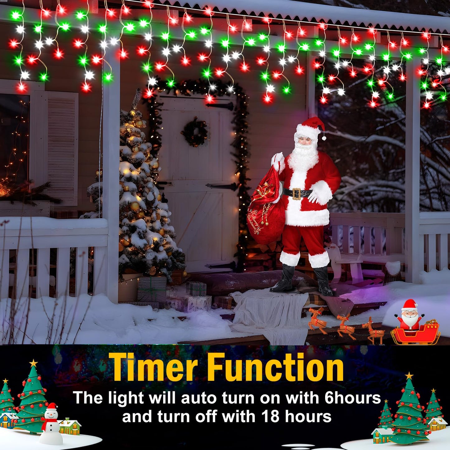 Christmas Lights Outdoor  2 Pack Total 98Ft 960 Led Ice Lights For Outside With 180 Drops 8 Modes Timer Memory  Plug In Waterproof For Holiday Eaves Yard Roof Party Decor (Red Green And Cool White)