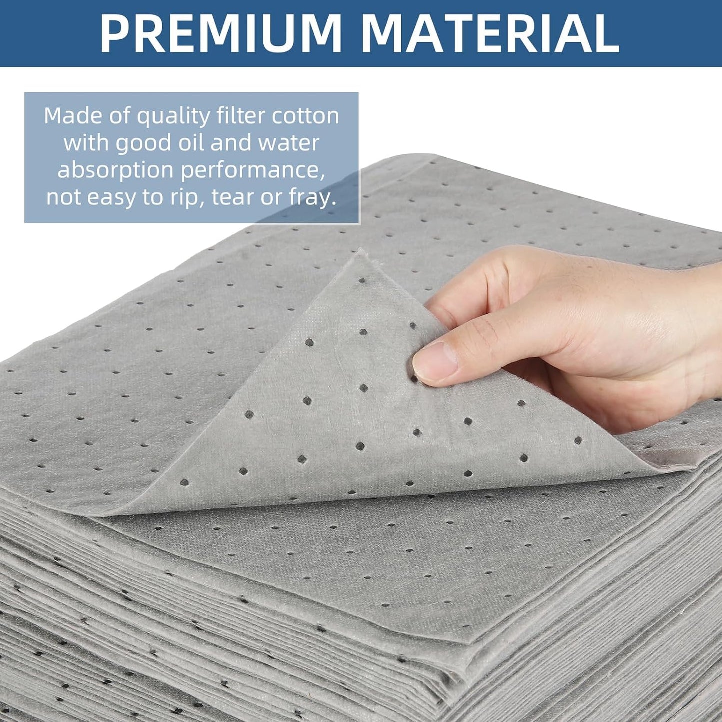 100 PCS Oil Absorbent Pads, 16.5" x 12.6" x 2mm Universal Spill Absorbent Pads Heavy Weight Absorbent Mat Pads for Absorbing Water, Oil, Grease, Coolant, and Other Fluids (Gray)