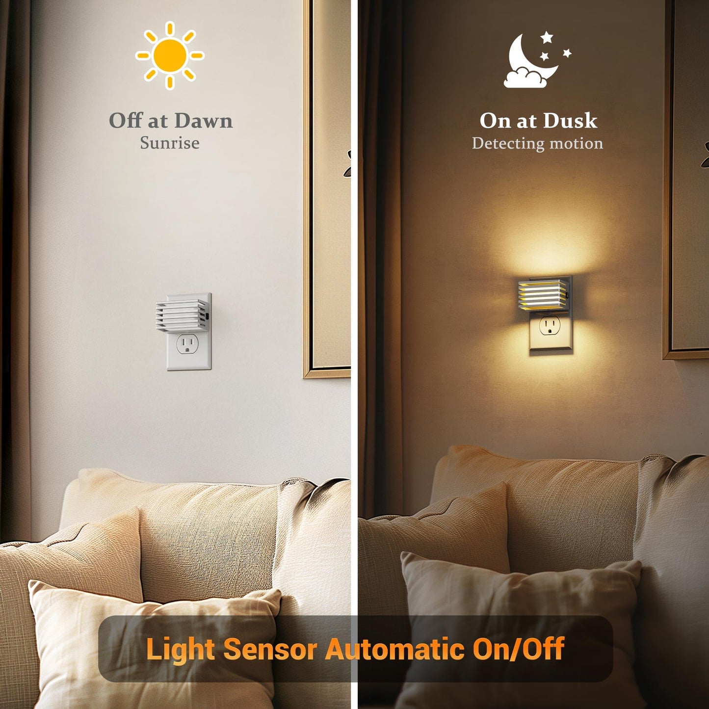JandCase LED Night Light, Dimmable Soft White, 2 Pack, Warm Silver Shade, with Dusk to Dawn Sensor for Bedroom and Bathroom