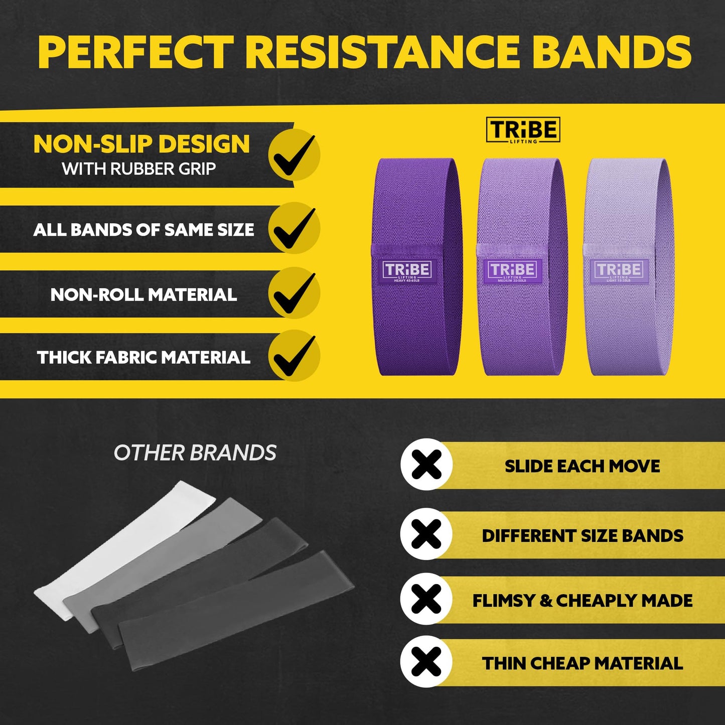 Tribe Lifting Fabric Resistance Bands for Exercise - Hip Bands for Working Out Legs, Glutes, Knees and Thighs for Men and Women - Cloth Circle Booty Bands for Physical Therapy (Purple)