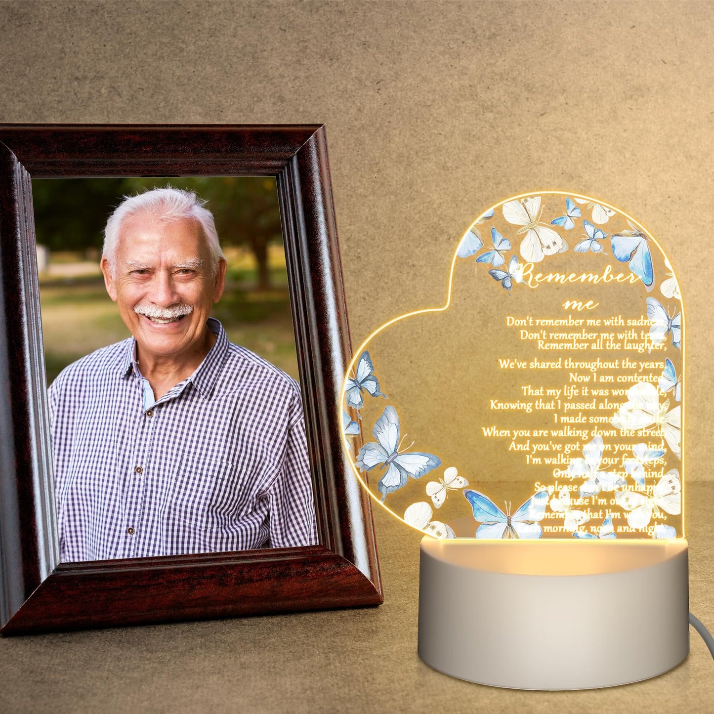 Coume Memorial Gift Night Light Clear Crystal Acrylic Heart Sympathy Gifts Sign Led Light Remembrance Bereavement Decor Condolence Present For Loss Of Loved One (Blue Butterfly Style)