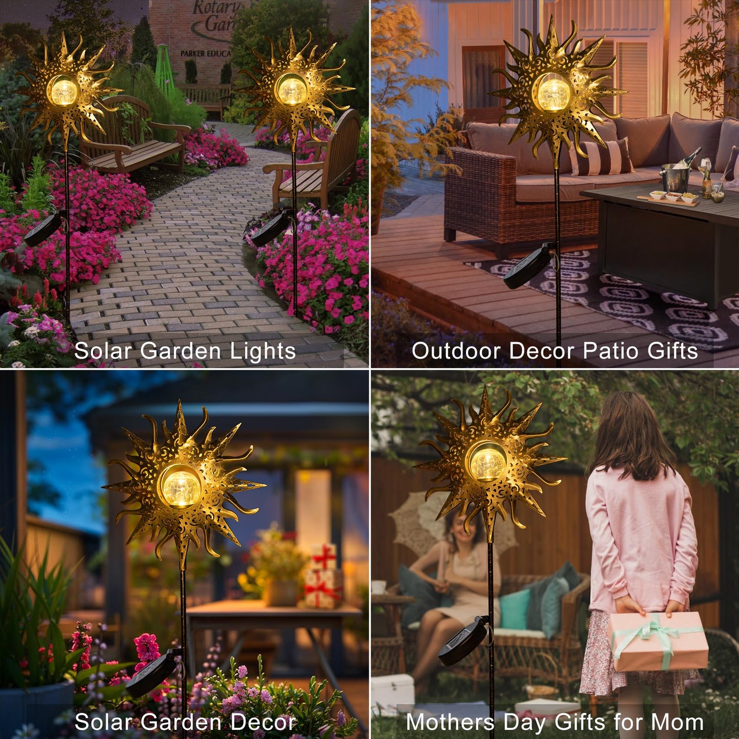 HOMEIMPRO Large Solar  le Glass Stake Lights, Waterproof LED Garden Decor, Bronze