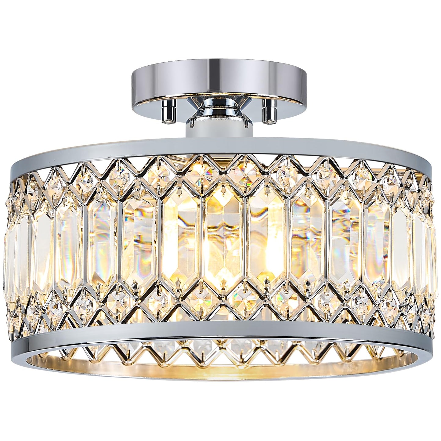 Pevfah Crystal Chrome Ceiling Light, Modern 1-Light Fixture, 11.4 Inch, Semi Flush Mount for Hallway, Kitchen, Bedroom, Model SJ250521002