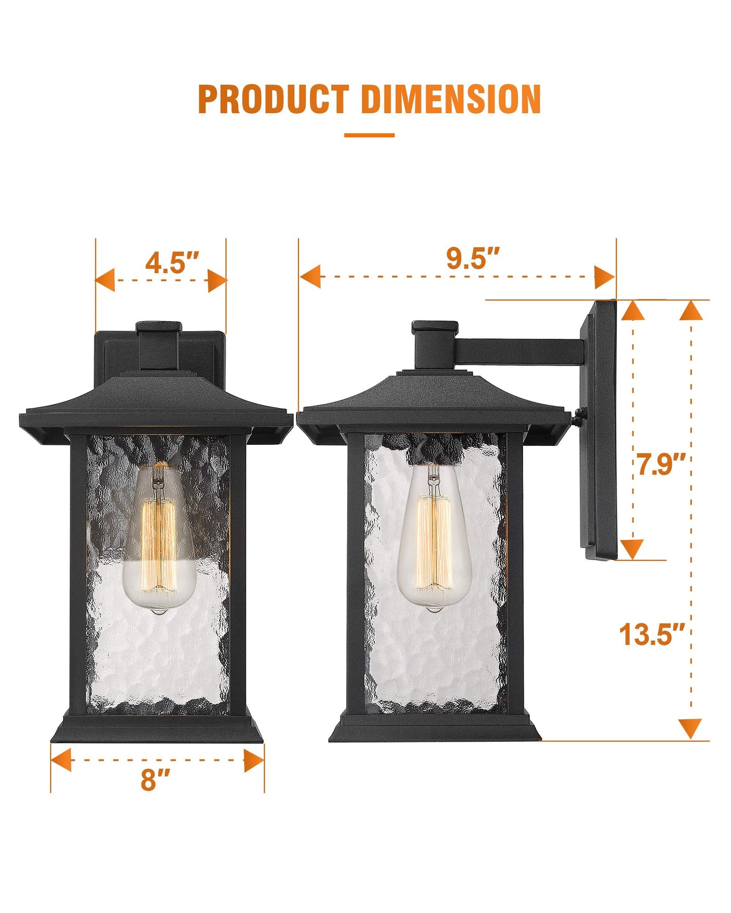Beionxii Outdoor Wall Lights  14Inch Dusk To Dawn Exterior Wall Mount Sconce Front Porch Light  Black Cast Aluminum W/Water Glass - A272W-2Pk
