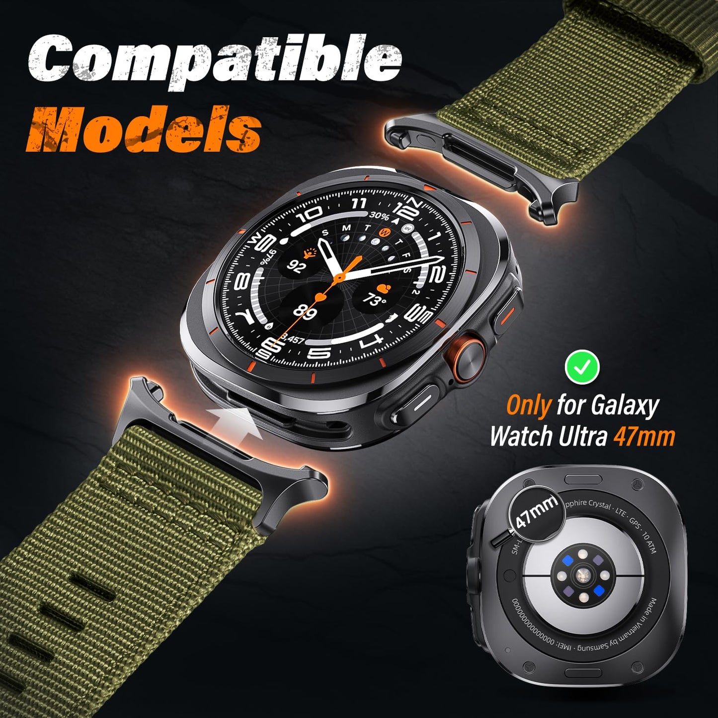 Compatible With Samsung Galaxy Watch Ultra Bands 47Mm, Rugged Nylon Band For Galaxy Watch Ultra 47Mm(2025/2024), Adjustable Smar