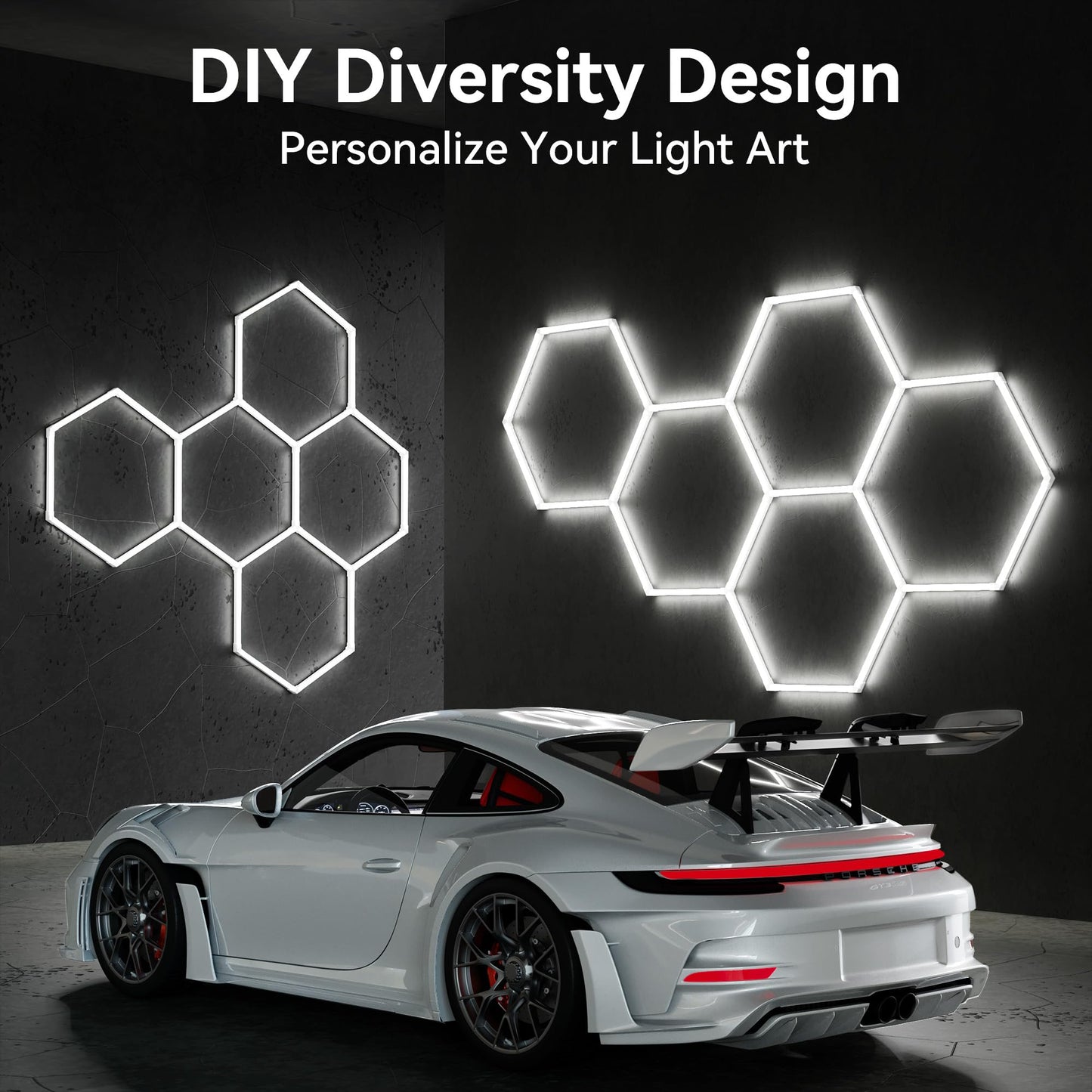 Modern 11 Hexagon Led Garage Light  Ultra-Bright 6500K Natural White  11 Grids For Garage  Mall  Shop  And Auto Detailing.
