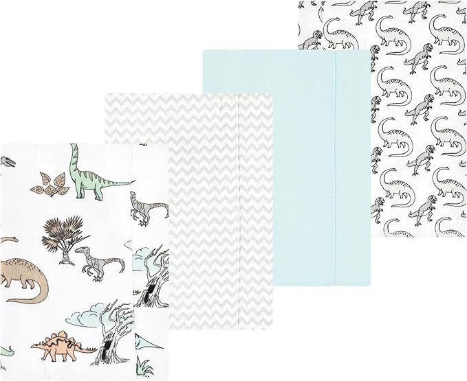 Luvable Friends Hudson Baby Flannel Burp Cloths 4pk, Gray Dinosaur Journey