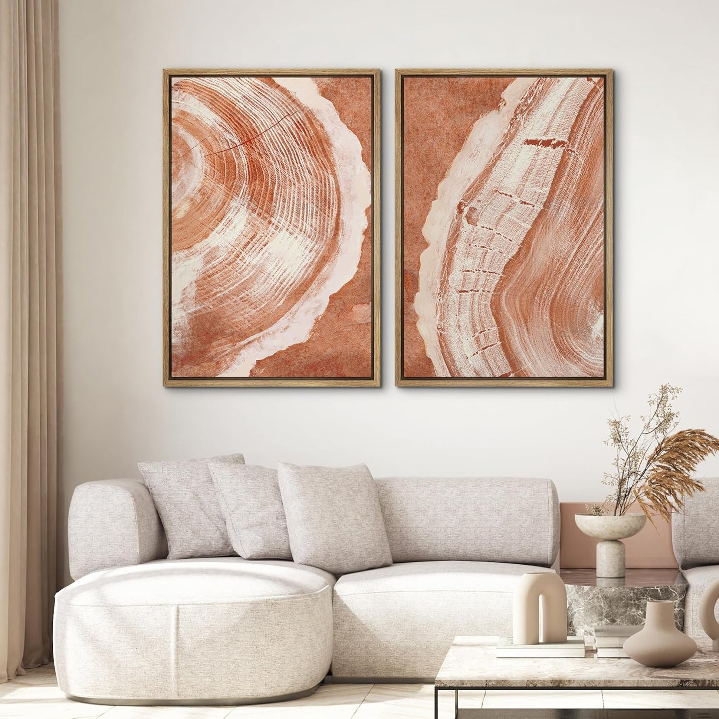 SIGNWIN Framed Canvas Print Wall Art Set Orange Closeup Wood Tree Ring Details Nature Wilderness Illustrations Modern Art Rustic Colorful Ultra for Living Room, Bedroom, Office - 16"x24"x2 Natural