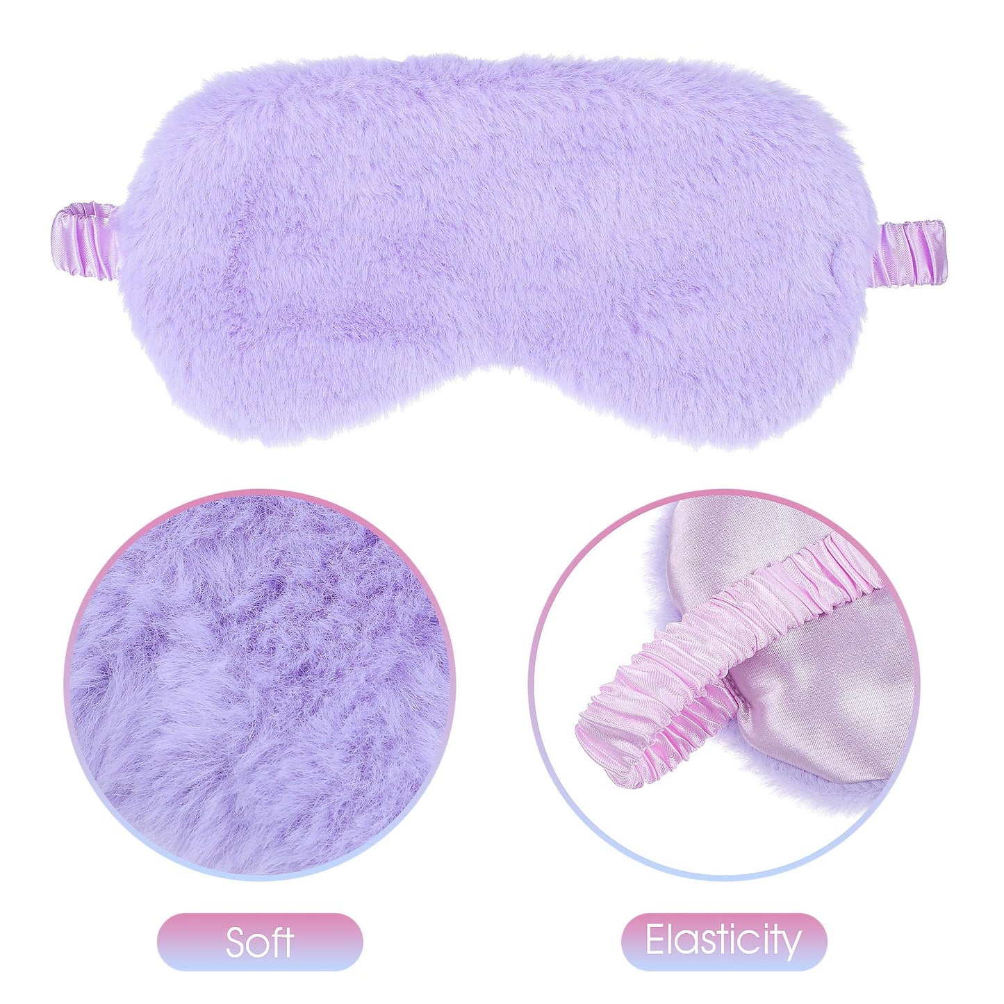 2 Pcs Plush Eye Mask Soft Sleeping Blindfold Eye Cover Comfortable Furry Faux Fur Sleeping Mask Satin Nap Night Eyeshade Cover for Women Men Gift (Rose, Violet)