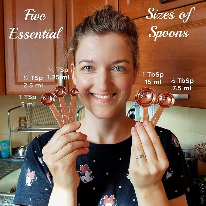 Copper Measuring Cups and Spoons Set of 9 - Luxurious Gift Packaging. Copper Gifts for 7th Anniversary for Her or Him. Gifts for Women, Men, Couple. 7 year or 22nd Wedding Anniversary. Rose Gold Gifts