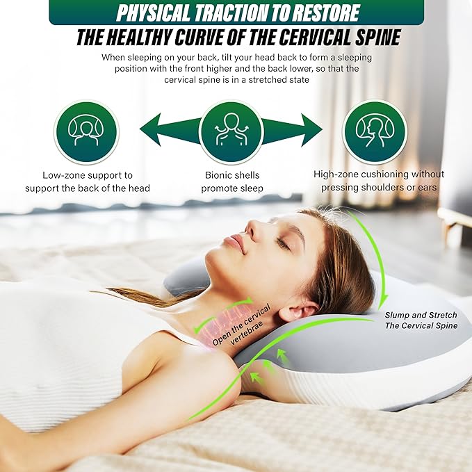 Ergonomic Memory Foam Cervical Pillow for Neck and Shoulder Pain Relief, Contour Design for Side and Back Sleepers, Orthopedic Bed Pillow with Breathable Cover, Odor-Free [Green]