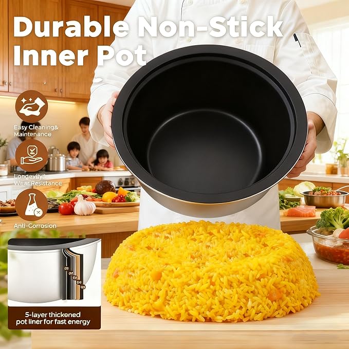 15L Large Capacity Commercial Rice Cooker & Food Warmer 84 cups cooked / 32 cups uncooked Stainless Steel rice Electiric Rice Cooker | One Touch | Automatic Warm with Non-Stick Inner pot