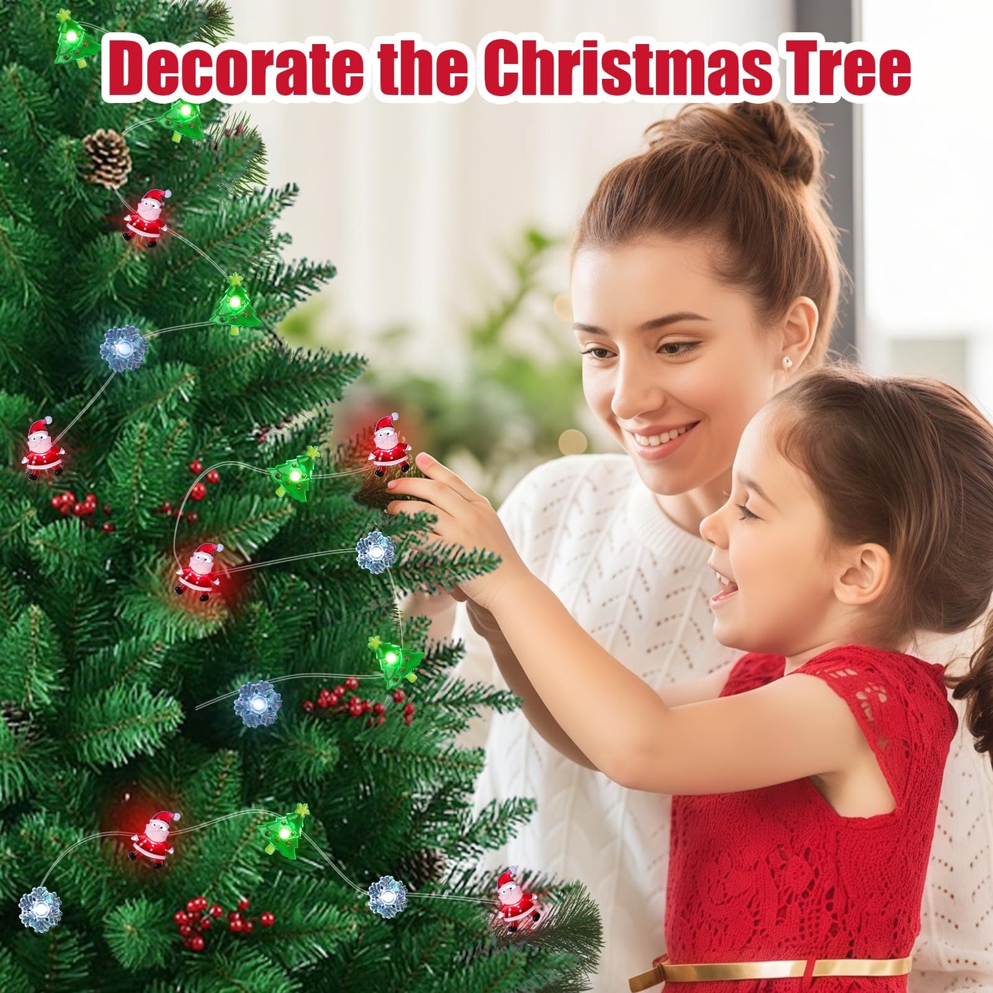 Yoitomehy Christmas Lights Santa Snowflake Christmas Tree String Lights  30 Leds 10Ft Battery Powered  Christmas Decorations Xmas Fairy Lights For Wreath Window Fireplace Tree Poster Board Home Decor