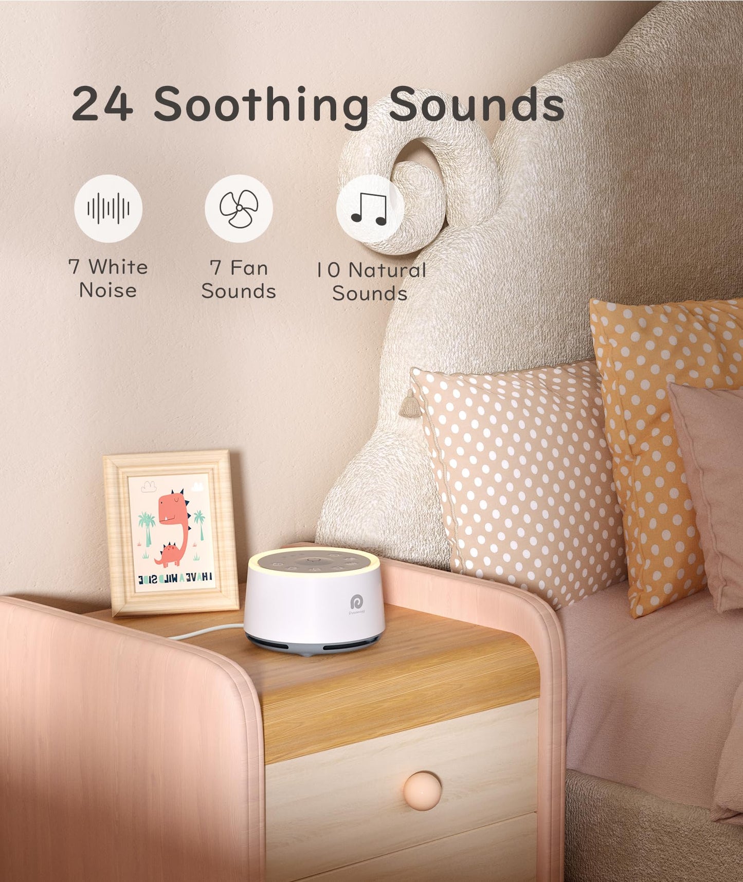 Dreamegg D1 Sound Machine Baby - White Noise Machine for Baby with Night Light, 24 High Fidelity Sounds, Timer & Memory Feature, Noise Machine with Nursery Lamps for Adults, Home, Office (White)