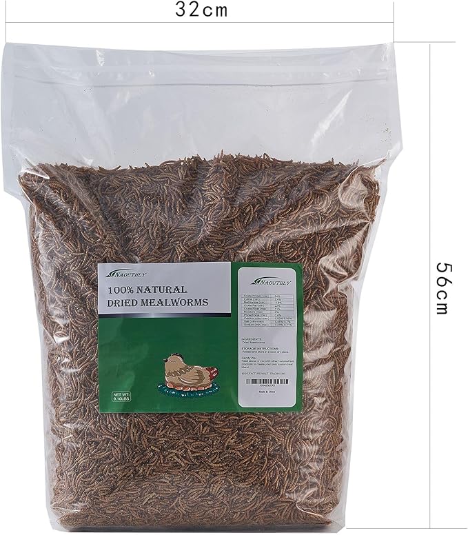 Bulk Dried Mealworms 10Lb Bag -Premium Non-GMO Dried Mealworms for Chicken, Nutritious High Protein - 100% Natural for Laying Hens, Birds, Ducks, Chicken Feed