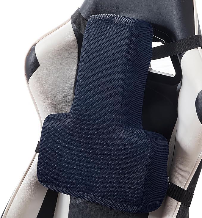 HOMBYS Lumbar Support Pillow for Office Chair-Seat Cushion for Back Support, Improved Sitting Posture and Upper/Lower Back Pain Relief for Desk Chairs, Car Seats and Airplanes (Navy Blue, 16"x12"x3")
