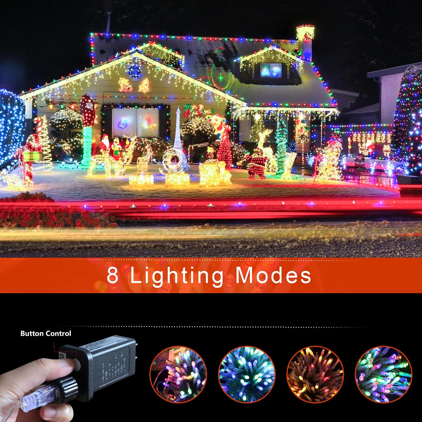 cerflyer Christmas String Lights 320 LED 11.5 Ft with Star Topper, Multicolor, 8 Light Modes, Model YLS1000WD01