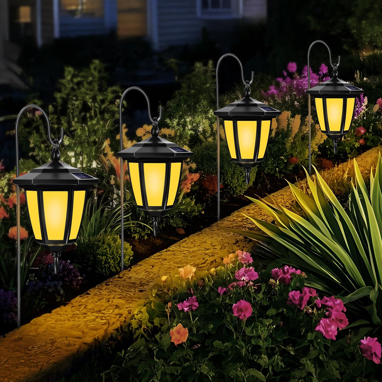 Viewsun 34 Inch Solar Hanging Lights  Shepherd Hook Lights With 4 Lighting Modes Waterproof Outdoor Decorative Solar Lantern Lights For Garden Decor  Patio  Backyard  Pathway  2 Pack