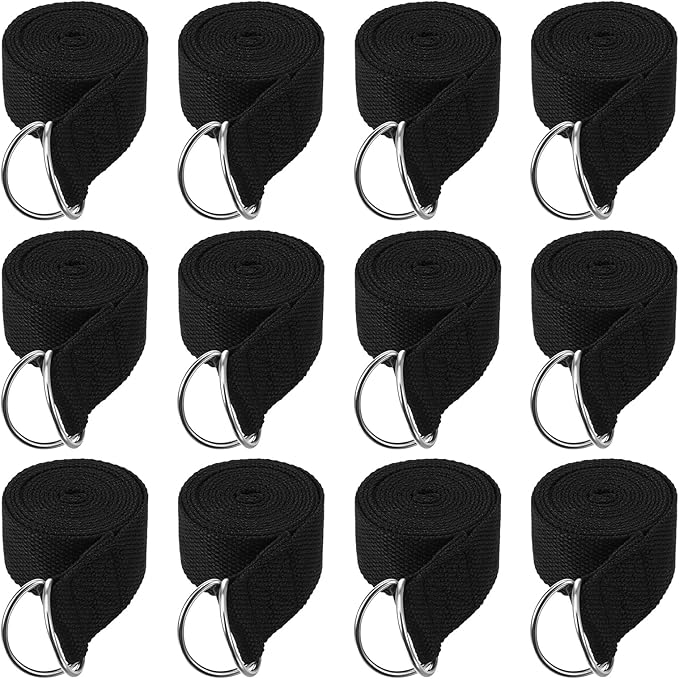 12 Pcs Yoga Strap 6Ft Exercise Stretch Bands for Flexibility with Adjustable Metal D Ring Buckle Loop Stretch Strap Non El...