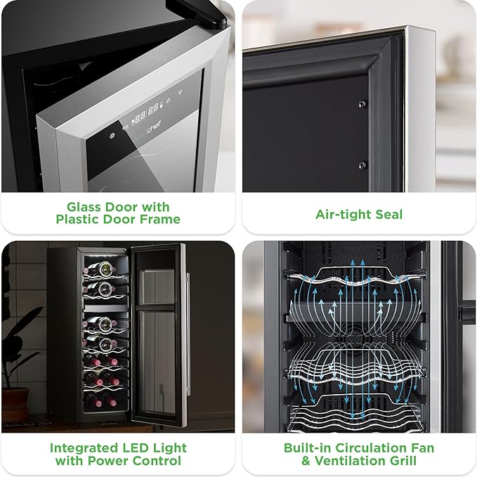 Nutrichef 18 Bottle Wine Fridge | Dual Zone Wine Chiller | Adjustable Temperature 41°F to 64°F | Ultra Quiet Operation | Wine Cooler For Home & Office | Free Standing 32x11x23 IN (Black)