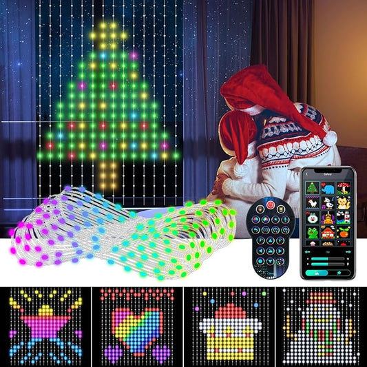AKEPO Programmable Smart Colorful LED Window Curtain Lights, IP65 400 RGB LED APP Control DIY Text and Pattern Fairy Light...
