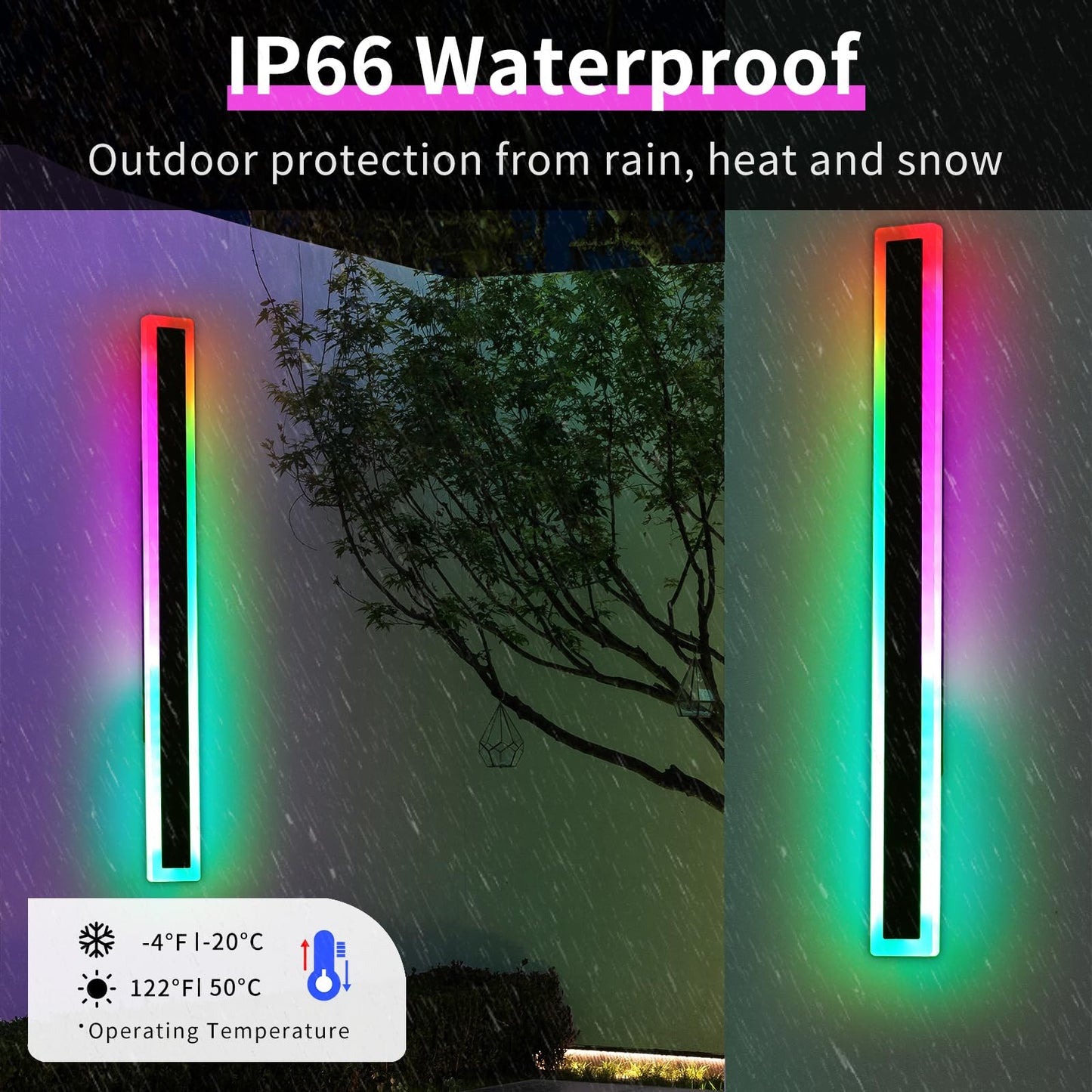 Daoseolo 2 Pack Modern Outdoor Wall Light  59Inch Rgb Led Wall Sconce  Ip65 Waterproof  10 Colors Dimmable Wall Mount Light Fixture For Fence  Garage  House  Black Aluminium  With Remote Control