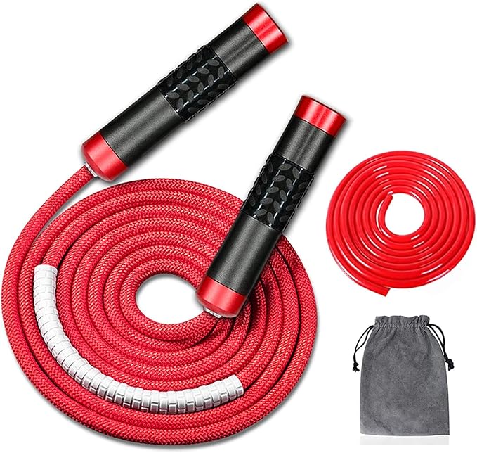 Redify Weighted Jump Rope for Workout Fitness(1LB), Tangle-Free Ball Bearing Rapid Speed Skipping Rope for MMA Boxing Weig...