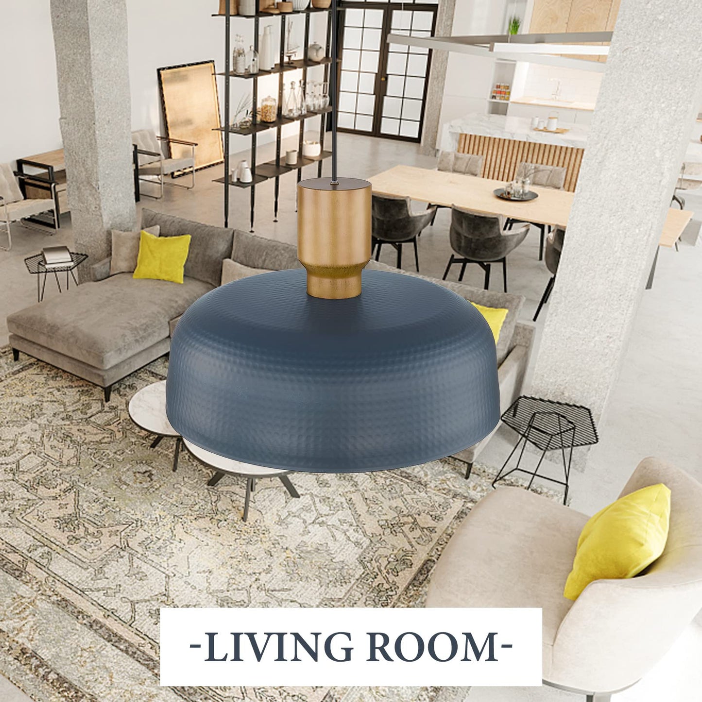 Darkaway Large Industrial Pendant Light Fixtures With Hammered Metal Shade  2 Pack Blue 18.1Inch Oversized Pendant Lighting For Kitchen Island Hanging Lamp Adjustable Height