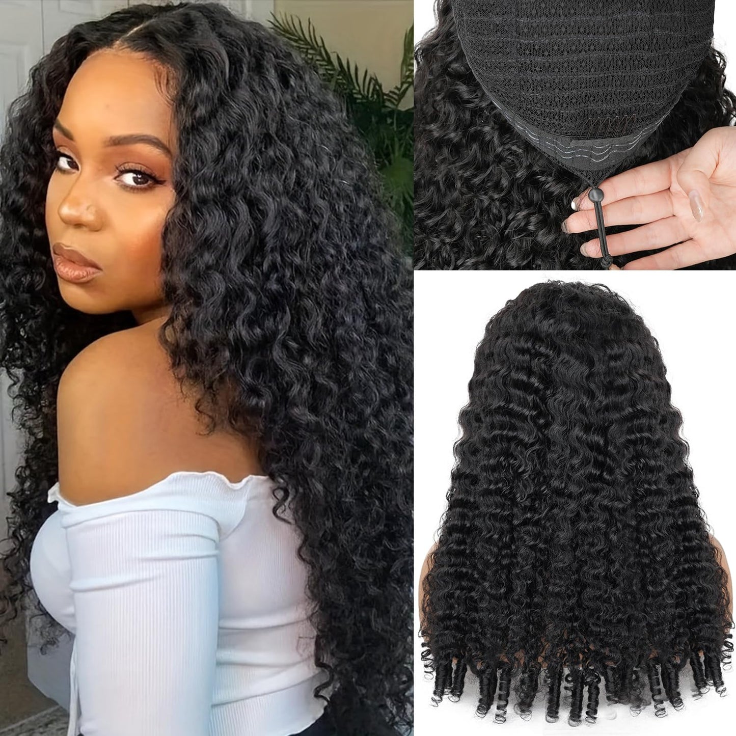 Canaryfly Burmese Curly Half Wigs for Women,3 In 1 Seamless Curly Human Hair Flip Over Half Wigs with Drawstring And Spiral End,