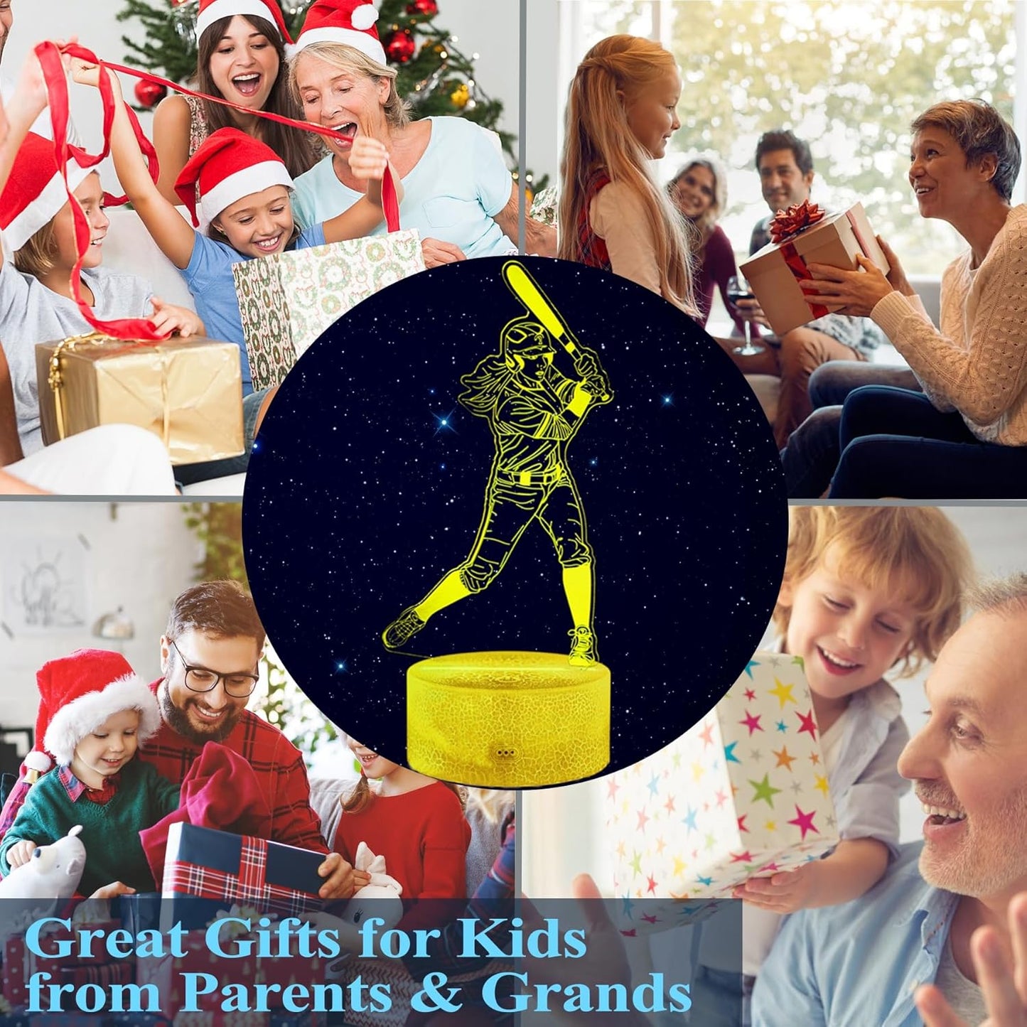 Baseball Gifts for Girls, Baseball Night Light, 3D Illusion Lamp with 16 Colors Changing, Timer, 4 Flash Modes and Dimmable, Accessories Stuff for Room Decoration, Kids Girls Holiday Xmas Gifts