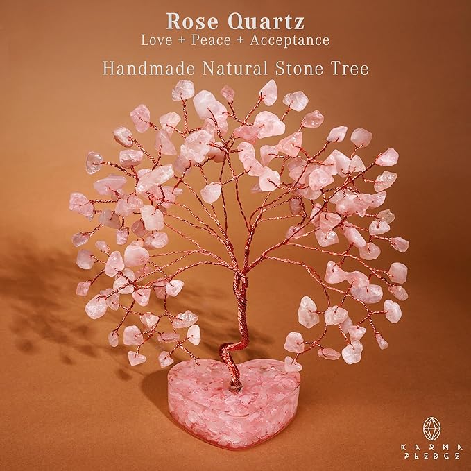 Rose Quartz Crystal Tree Gifts for Women, Handmade Chakra Healing Crystals Tree of Life for Positive Energy, Money, Good Luck, Home and Office Decor, Thoughtful Birthday Gifts for Mom