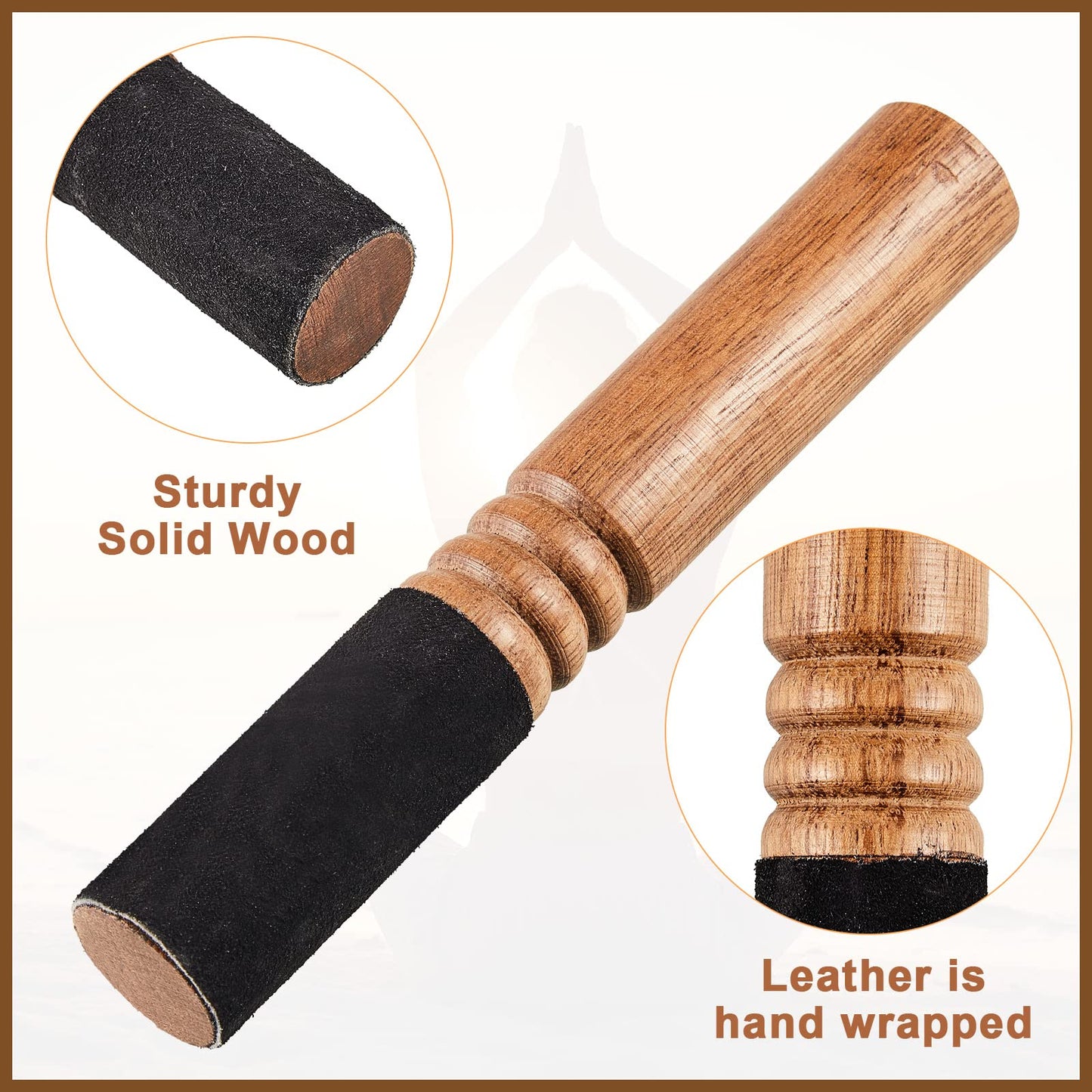Nuanchu 2 Pieces Tibetan Singing Bowl Mallet Suede Wooden Striker Leather Wrapped Meditation Mallet Sound Bowl Stick Buddha Musi