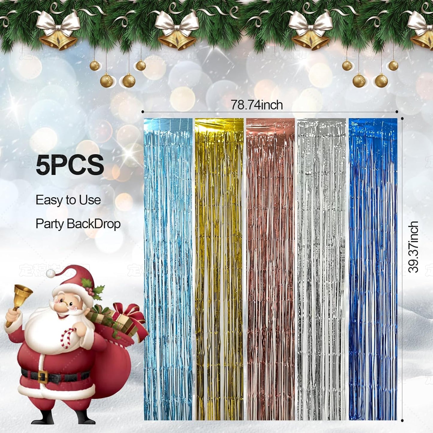 5 Pack Rose Gold Foil Curtain Backdrop Metallic Tinsel Foil Fringe Curtains Photo Booth Props for Birthday Wedding Engagement Bachelorette Christmas Holiday Celebration Party Decorations Supplies