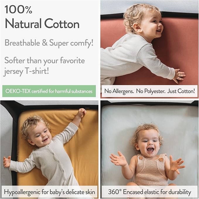 Bassinet Fitted Sheets for Chicco LullaGo Anywhere, Baby Bjorn Cradle and 14 x 29 Mattress Pad – Snuggly Soft 100% Jersey Cotton – Beige + Rusty Brown – 2 Pack