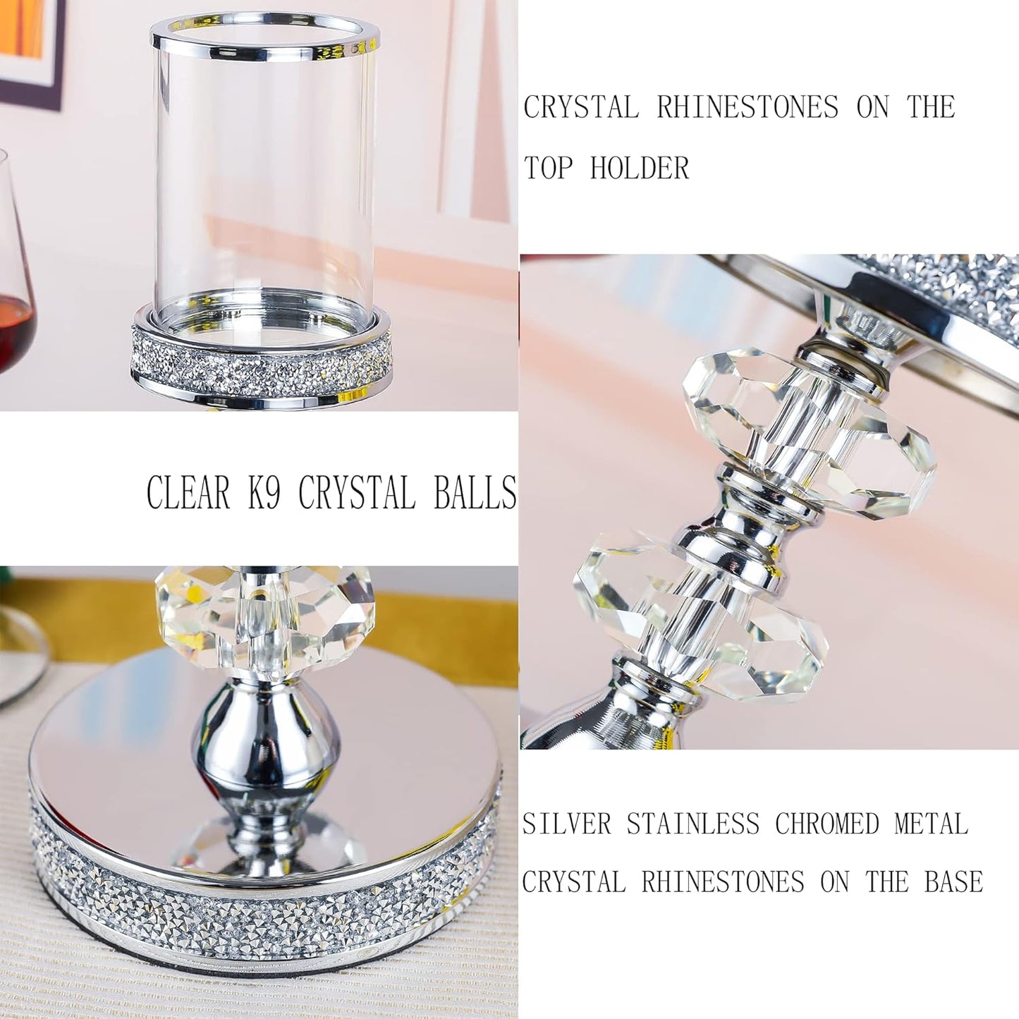 Candle Holder, Pillar Candle Holders, Crystal Candlesticks Holder for Wedding, Parties, Events, Chirstmas,Home Decor, Table Centerpieces CH048LD