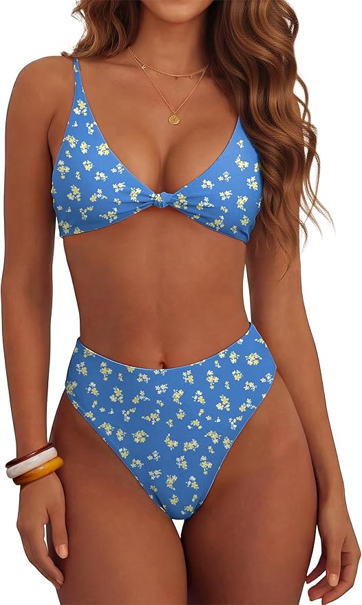 ANRABESS Bikini Sets for Women V Neck Knot Front Two Piece Swimsuits Bathing Suit 2026 Summer Beach Sexy Swimwear
