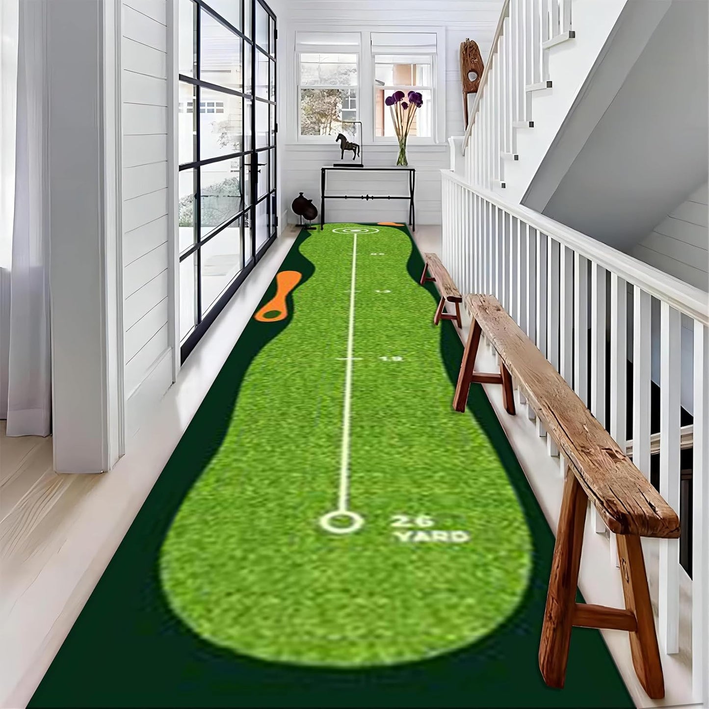 Sports Theme Rugs for Indoor, 2x10ft, Green Lawn Hallway Carpet, Reduce Noise Breathable Durable Entry Carpet, Non-Shedding Pet Friendly Foldable Area Rug for Indoor Entry Entryway