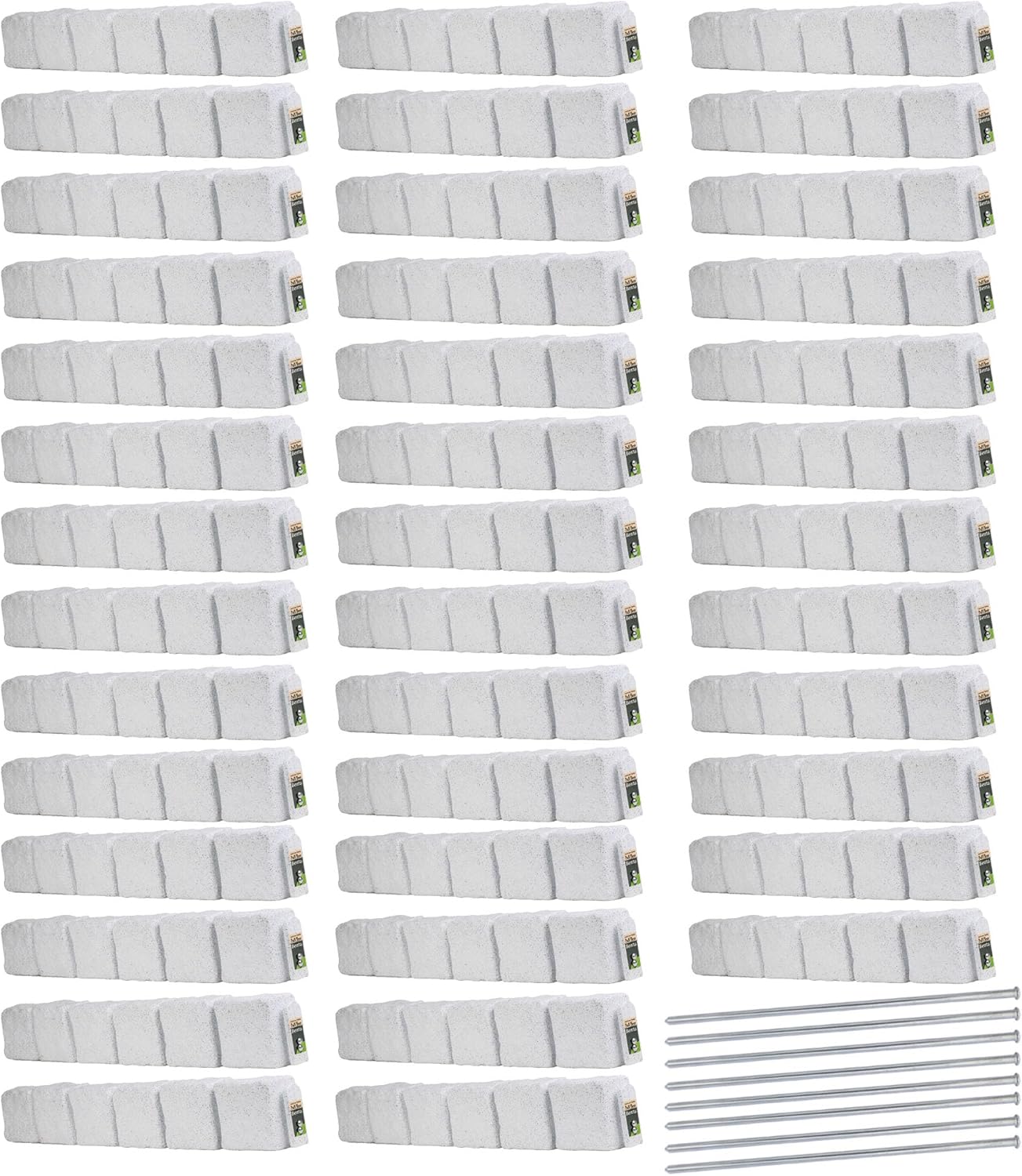 Beuta Landscape Edging | Garden Edging Border | Faux Stone Blocks for Lawn Edging, Flower Beds & Yard Edging – 40 Pack | Each Section Has 6 Blocks 48" L x 4" W x 6.5" H | 80 Spikes | Limewash