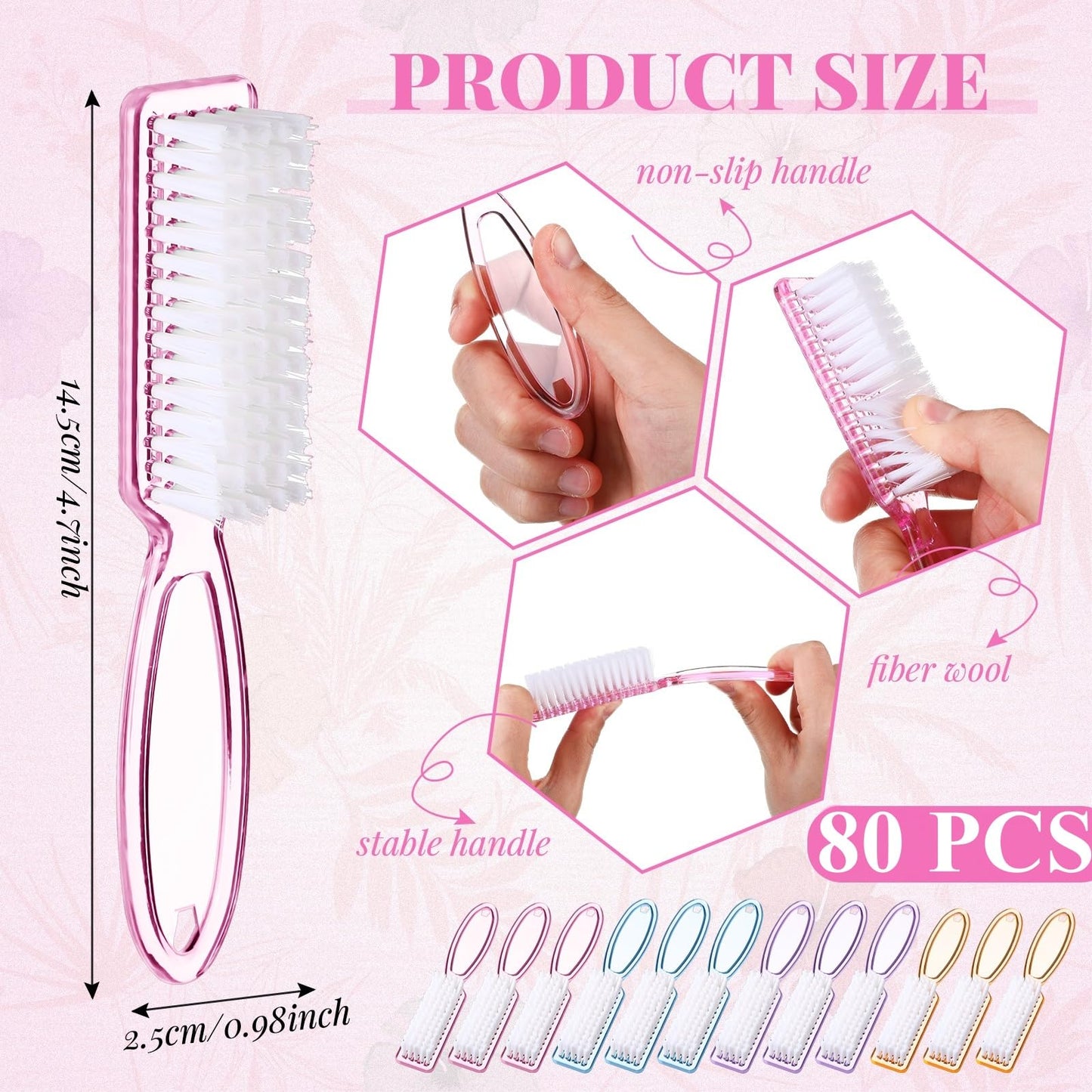 Patelai 200 Pcs Handle Grip Nail Brush Bulk Colorful Nail Scrubber Fingernail Brushes Hand Toes Cleaning Brushes Pedicure Scrubb